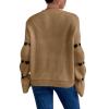Women's Cute Heart Embroidery Pullover Sweater Crewneck Long Sleeve Drop Shoulder Cropped Knit Tops Y2K Loose Graphic Valentines Day Sweaters, M, Medium B Brown view 1
