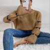Women's Cute Heart Embroidery Pullover Sweater Crewneck Long Sleeve Drop Shoulder Cropped Knit Tops Y2K Loose Graphic Valentines Day Sweaters, M, Medium B Brown view 2