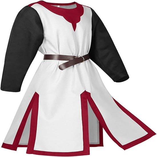 ARTIZANSTORE Medieval Tunic Cosplay Costume Halloween Round Neck Long Sleeve Renaissance Vintage Party Stage Performance Suit (White)