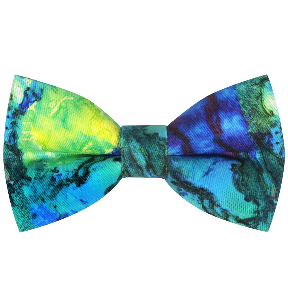 MACBANA Colorful Fun Pattern Pre-Tied Bow Tie Mens Floral Space Adjustable Bowtie P Green Blue Yellow