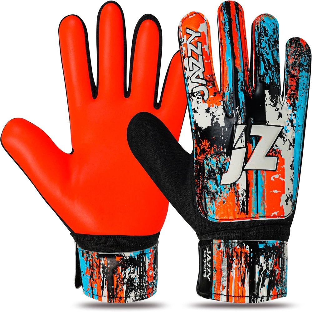 Jazzy Sports Soccer Goalie Gloves for Kids, Youth Goalkeeper Gloves Anti Slip 4mm Latex Palm with Strong Grip Double Wrist Protection (Orange, Size 5 Suitable for 9-12 Years)