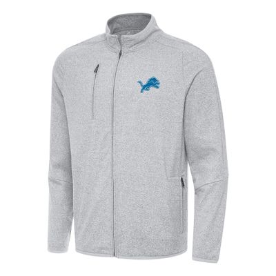 Antigua Men's Heather Gray Detroit Lions Hold-Up Tri-Blend Full-Zip Jacket