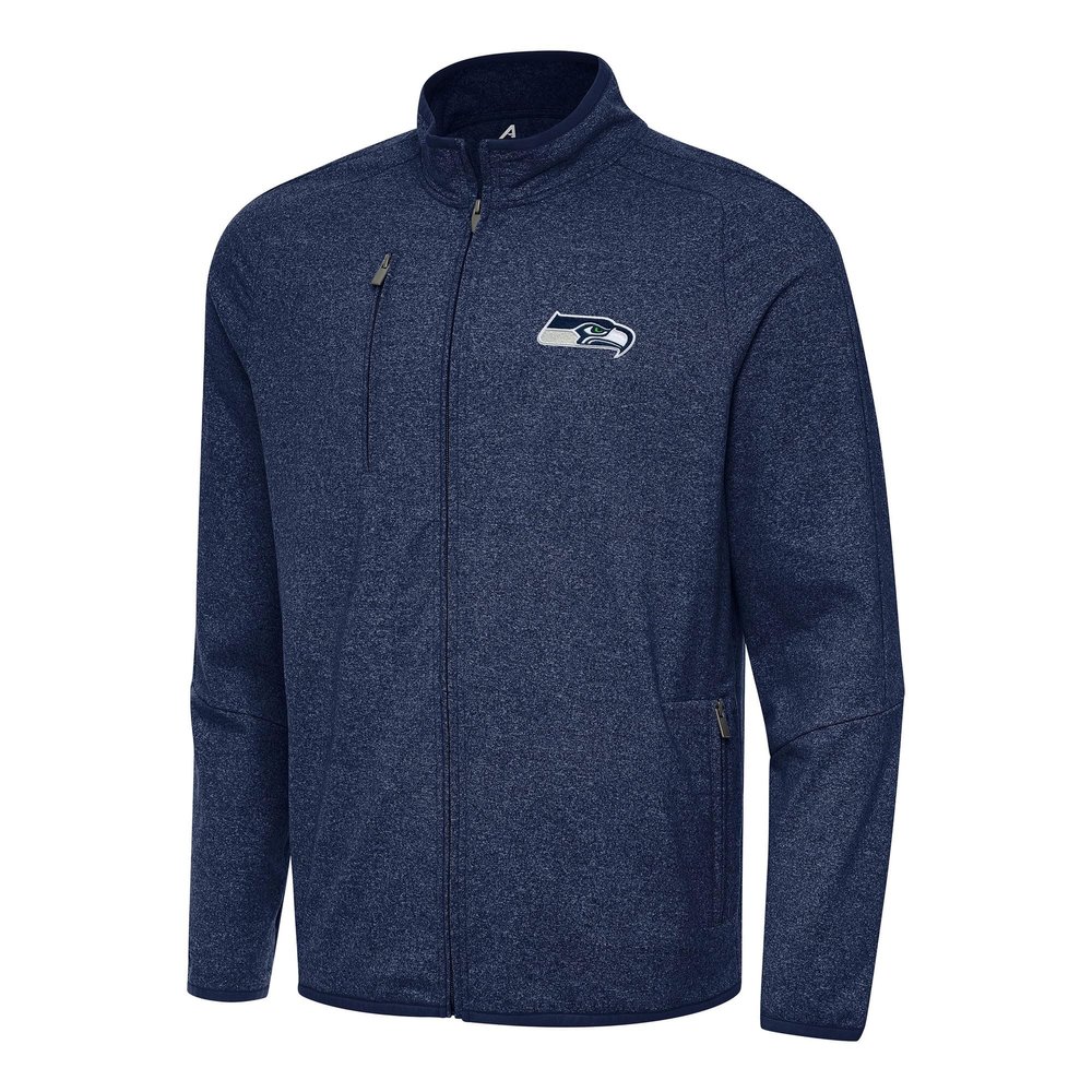 Antigua Men's Heather Navy Seattle Seahawks Hold-Up Tri-Blend Full-Zip Jacket