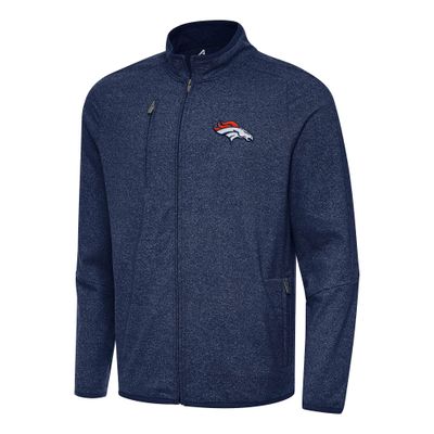 Antigua Men's Heather Navy Denver Broncos Hold-Up Tri-Blend Full-Zip Jacket