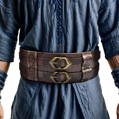 PEKVU Medieval Viking Wide Belt Faux Leather Armor Knight Corset Belt for LARP Christmas Gifts Costume (Black-A)