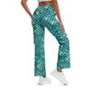 Yfduk Flare Leggings for Womens Green Fish Scale Cargo Leggings High Waist Workout Yoga Cargo Pants Halloween Costume Tights view 3