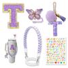 Stanley Cup Accessories Set - 30oz & 40oz Water Bottle Handle Strap, Letter Charms, Sticker & Butterfly Straw Topper (Purple) view 1