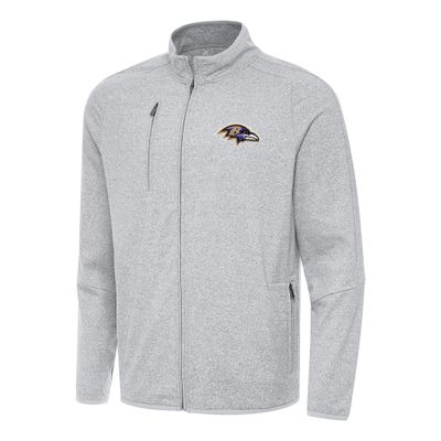 Antigua Men's Heather Gray Baltimore Ravens Hold-Up Tri-Blend Full-Zip Jacket