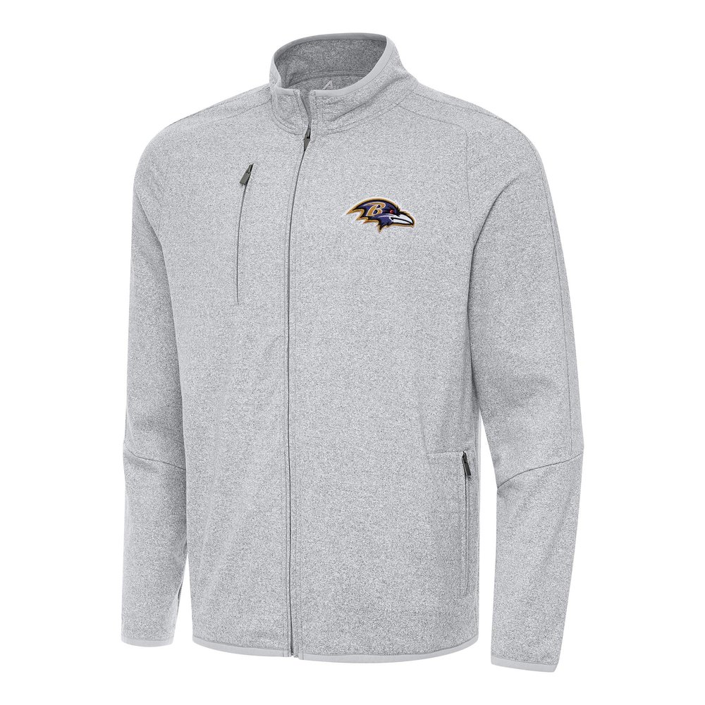 Antigua Men's Heather Gray Baltimore Ravens Hold-Up Tri-Blend Full-Zip Jacket