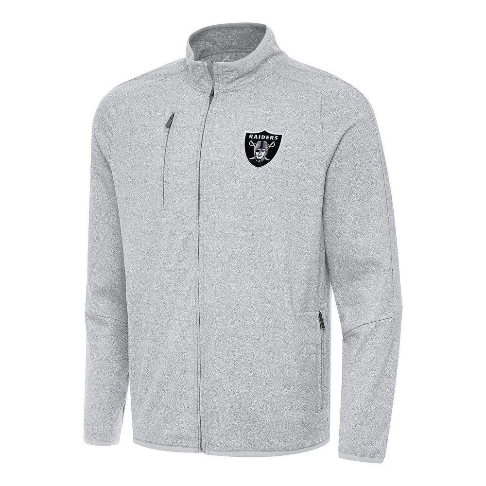 Antigua Men's Heather Gray Las Vegas Raiders Hold-Up Tri-Blend Full-Zip Jacket