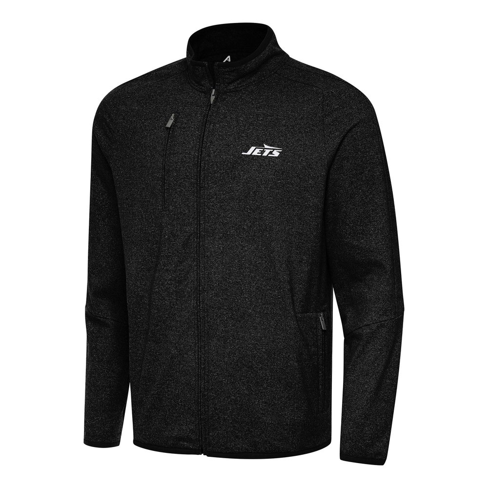 Antigua Men's Heather Black New York Jets Hold-Up Tri-Blend Full-Zip Jacket