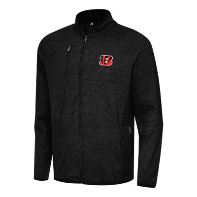 Antigua Men's Heather Black Cincinnati Bengals Hold-Up Tri-Blend Full-Zip Jacket