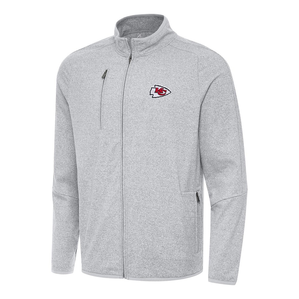 Antigua Men's Heather Gray Kansas City Chiefs Hold-Up Tri-Blend Full-Zip Jacket