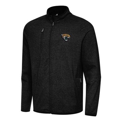 Antigua Men's Heather Black Jacksonville Jaguars Hold-Up Tri-Blend Full-Zip Jacket