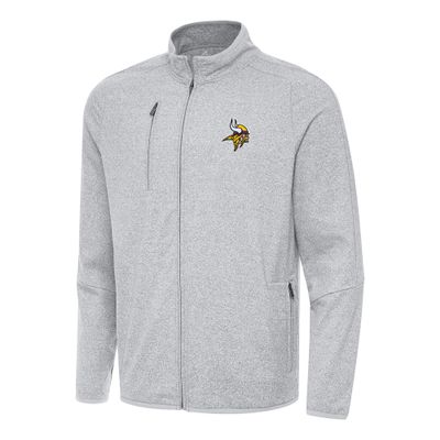Antigua Men's Heather Gray Minnesota Vikings Hold-Up Tri-Blend Full-Zip Jacket