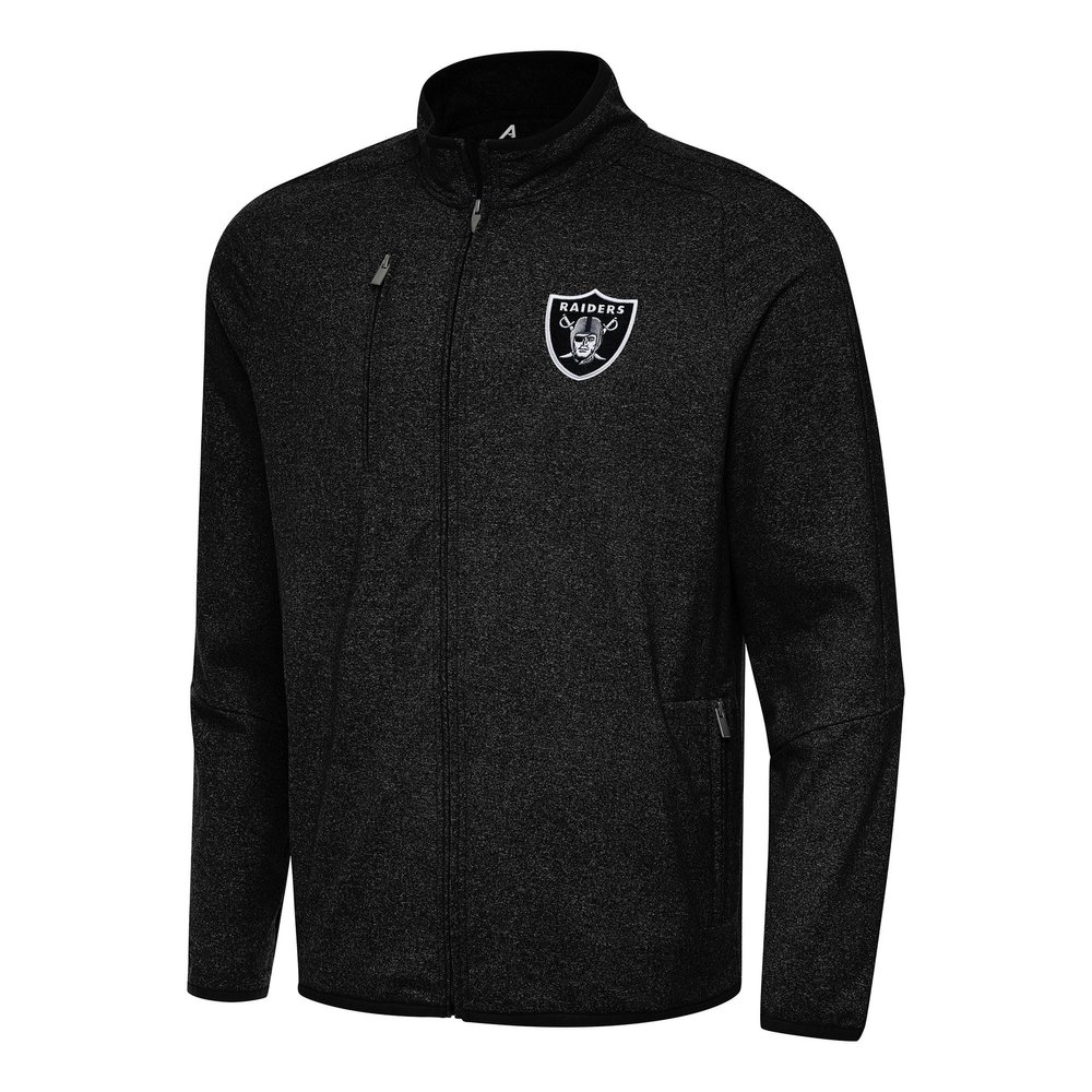 Antigua Men's Heather Black Las Vegas Raiders Hold-Up Tri-Blend Full-Zip Jacket