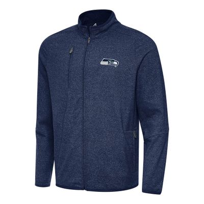 Antigua Men's Heather Navy Seattle Seahawks Hold-Up Tri-Blend Full-Zip Jacket
