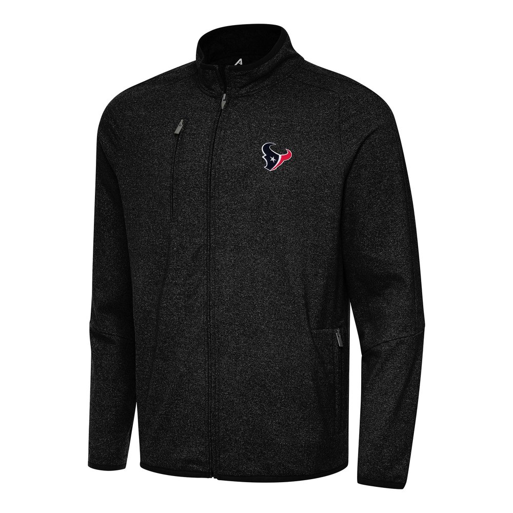 Antigua Men's Heather Black Houston Texans Hold-Up Tri-Blend Full-Zip Jacket