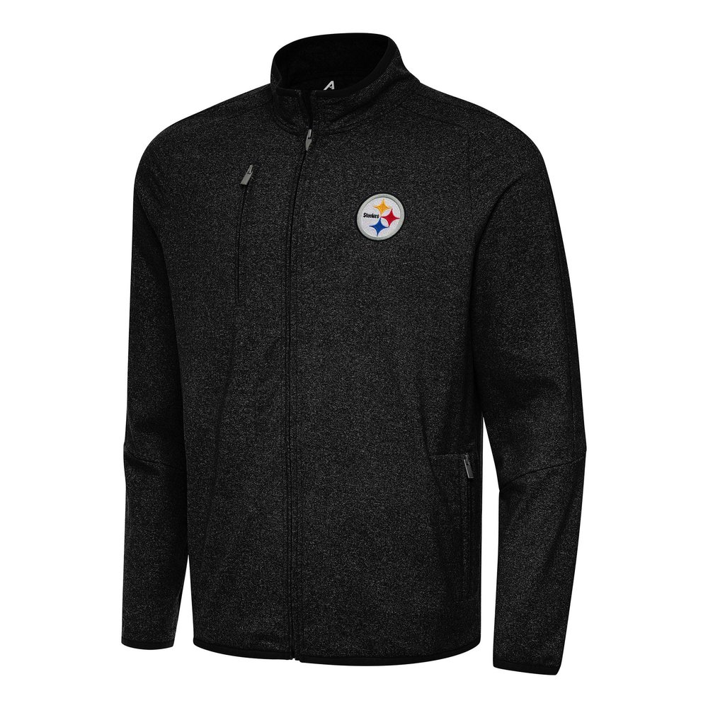 Antigua Men's Heather Black Pittsburgh Steelers Hold-Up Tri-Blend Full-Zip Jacket