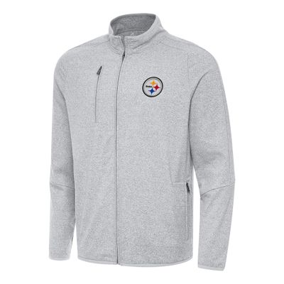 Antigua Men's Heather Gray Pittsburgh Steelers Hold-Up Tri-Blend Full-Zip Jacket