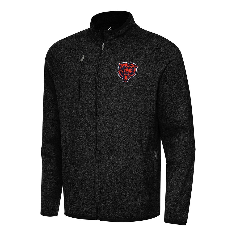 Antigua Men's Heather Black Chicago Bears Bear Logo Hold-Up Tri-Blend Full-Zip Jacket