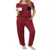 Ekouaer womens pajama sets Short Sleeve Pjs Lounge Set 2 Piece Sleepwear with Long Pants,Burgundy,Medium view 1