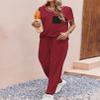 Ekouaer womens pajama sets Short Sleeve Pjs Lounge Set 2 Piece Sleepwear with Long Pants,Burgundy,Medium view 4