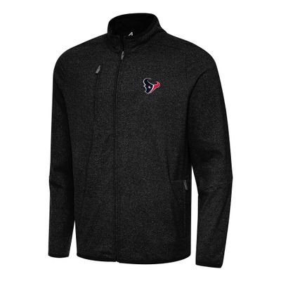 Antigua Men's Heather Black Houston Texans Hold-Up Tri-Blend Full-Zip Jacket