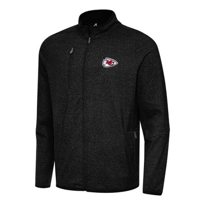 Antigua Men's Heather Black Kansas City Chiefs Hold-Up Tri-Blend Full-Zip Jacket