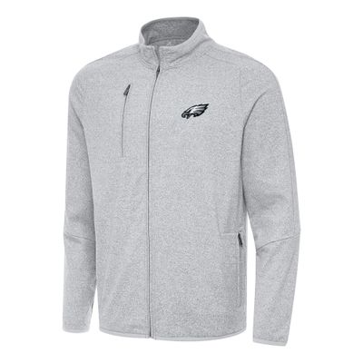 Antigua Men's Heather Gray Philadelphia Eagles Hold-Up Tri-Blend Full-Zip Jacket