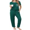 Ekouaer womens pajama sets Short Sleeve Pjs Lounge Set 2 Piece Sleepwear with Long Pants,Evergreen,Large view 1