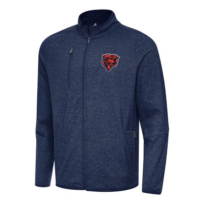 Antigua Men's Heather Navy Chicago Bears Bear Logo Hold-Up Tri-Blend Full-Zip Jacket
