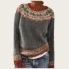 Women's Vintage Fair Isle Sweaters Casual Crewneck Pullover Knitted Top Lightweight Long Sleeve Retro Striped Shirt view 2