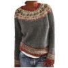 Women's Vintage Fair Isle Sweaters Casual Crewneck Pullover Knitted Top Lightweight Long Sleeve Retro Striped Shirt view 3