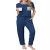 Ekouaer womens pajama sets Short Sleeve Pjs Lounge Set 2 Piece Sleepwear with Long Pants,Prussian Blue,XX-Large view 1