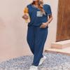 Ekouaer womens pajama sets Short Sleeve Pjs Lounge Set 2 Piece Sleepwear with Long Pants,Prussian Blue,XX-Large view 4