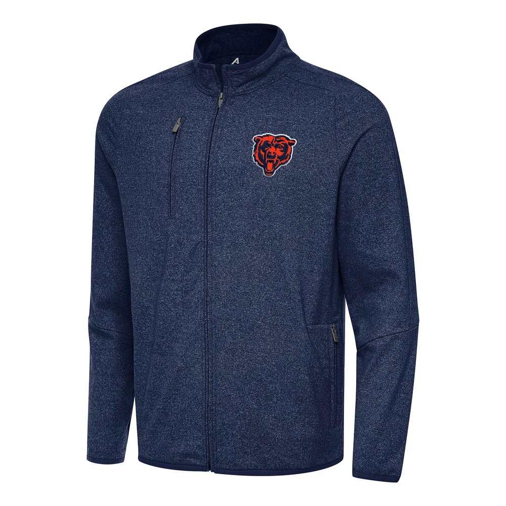 Antigua Men's Heather Navy Chicago Bears Bear Logo Hold-Up Tri-Blend Full-Zip Jacket