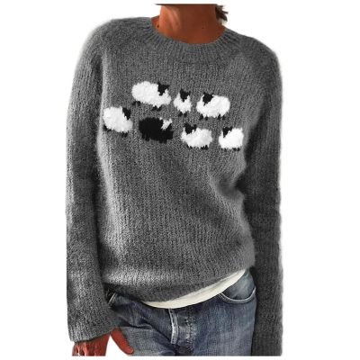 Women's Vintage Fair Isle Sweaters Casual Crewneck Pullover Knitted Top Lightweight Long Sleeve Retro Striped Shirt