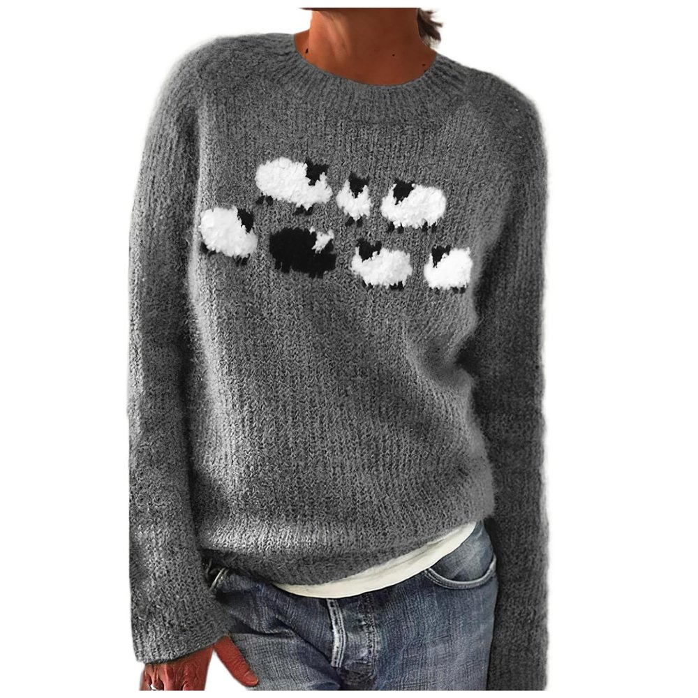 Women's Vintage Fair Isle Sweaters Casual Crewneck Pullover Knitted Top Lightweight Long Sleeve Retro Striped Shirt