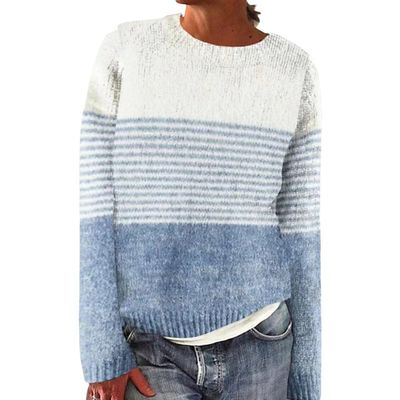Women's Vintage Fair Isle Sweaters Casual Crewneck Pullover Knitted Top Lightweight Long Sleeve Retro Striped Shirt