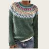 Women's Vintage Fair Isle Sweaters Casual Crewneck Pullover Knitted Top Lightweight Long Sleeve Retro Striped Shirt view 2