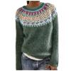 Women's Vintage Fair Isle Sweaters Casual Crewneck Pullover Knitted Top Lightweight Long Sleeve Retro Striped Shirt view 3