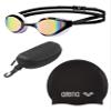 ARENA Python Mirrored Swim Goggles with Protective Case and Classic Silicone Swim Cap Unisex Adult Competitive Swimmer Bundle view 1