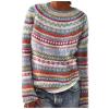 Women's Vintage Fair Isle Sweaters Casual Crewneck Pullover Knitted Top Lightweight Long Sleeve Retro Striped Shirt view 1