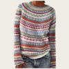Women's Vintage Fair Isle Sweaters Casual Crewneck Pullover Knitted Top Lightweight Long Sleeve Retro Striped Shirt view 2