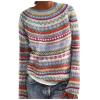 Women's Vintage Fair Isle Sweaters Casual Crewneck Pullover Knitted Top Lightweight Long Sleeve Retro Striped Shirt view 3