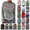 Women's Vintage Fair Isle Sweaters Casual Crewneck Pullover Knitted Top Lightweight Long Sleeve Retro Striped Shirt view 4