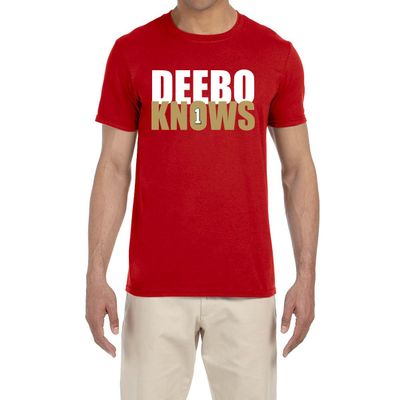 Red San Francisco Deebo Samuel Deebo Knows Logo T-Shirt Youth Large
