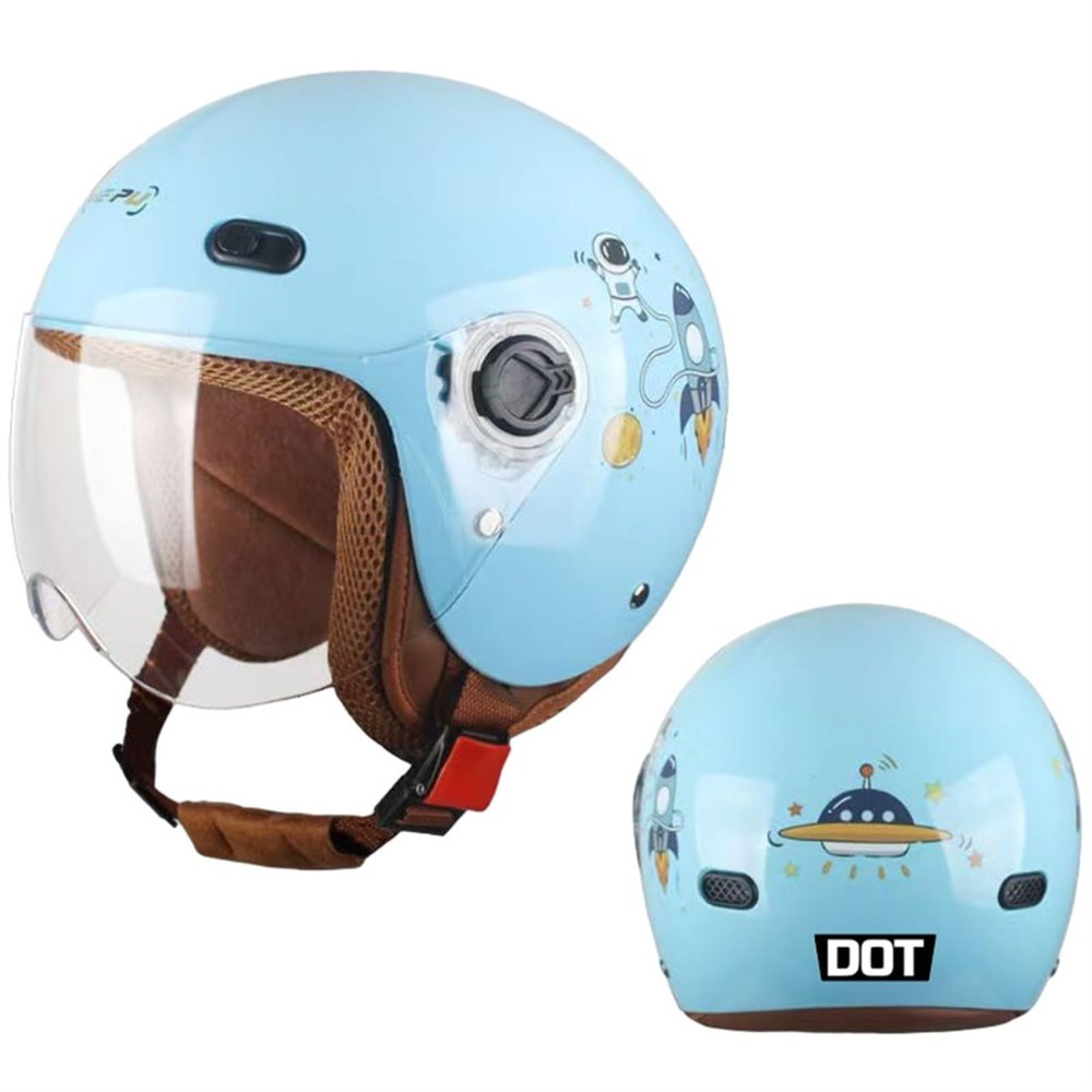 Kids DOT Approved Bike Helmets,Motorcycle Street Open Face Electric Bicycle Dirt-Bike 3/4 Half Helmets,Child Youth Go-Kart Four Wheeler ATV Moped Helmet for Boys Girls(Blue)