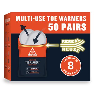 Ignik 8-Hour Compostable Toe Warmers with Resealable AirBarrier Pouch, 50 Pairs